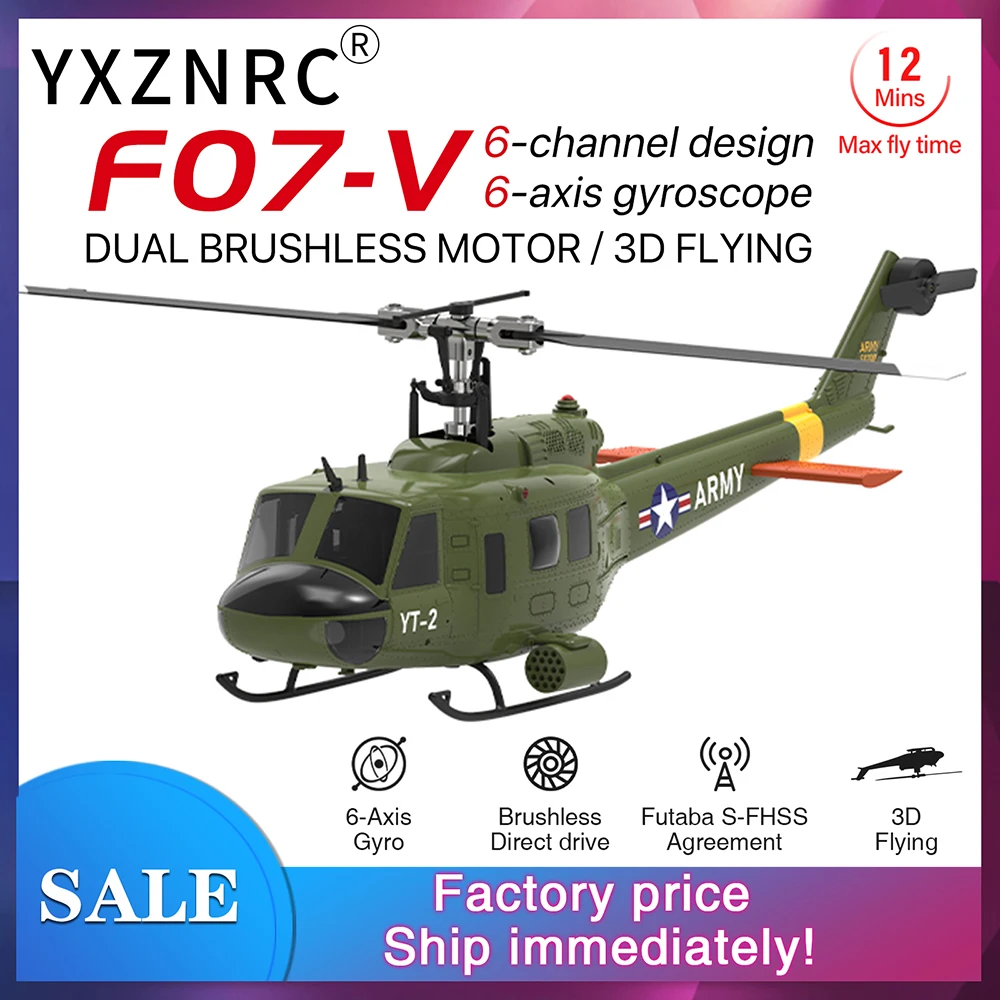 2025 신형 YUXIANG RC 헬리콥터 F07-V UH-1 6축 자이로 6채널 3D 비행 1:34 스케일 휴이 듀얼 브러시리스 모터 무선 조종 비행기