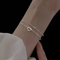 Bracelets en argent Sterling 925 en forme de cœur creux pour femmes et filles, Vintage, Design coréen, perles Double couche, bijoux cadeaux de fête 2