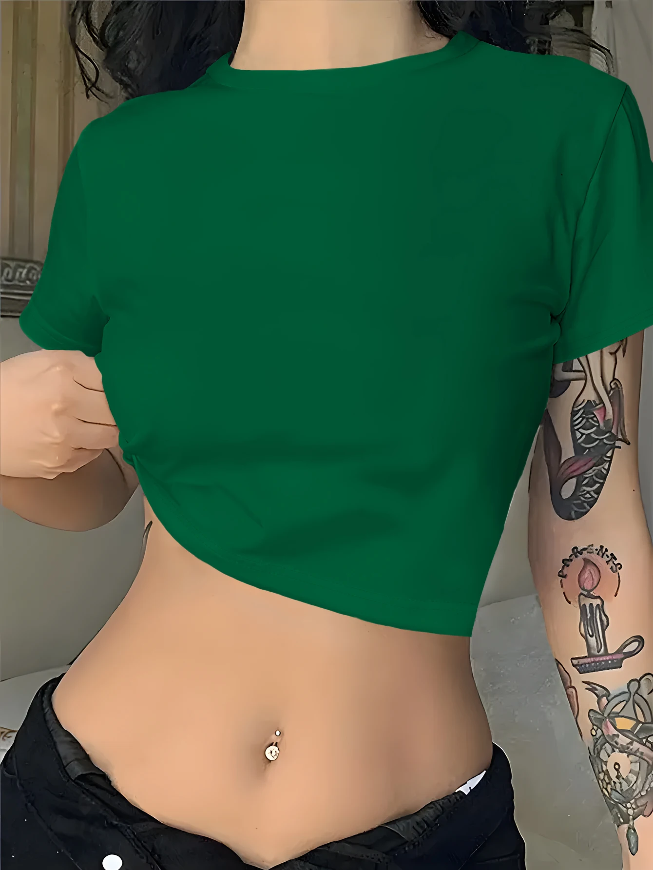 Camiseta feminina de manga curta da moda: gola redonda, cor sólida, tecido macio, roupas femininas casuais de primavera e verão com ajuste solto