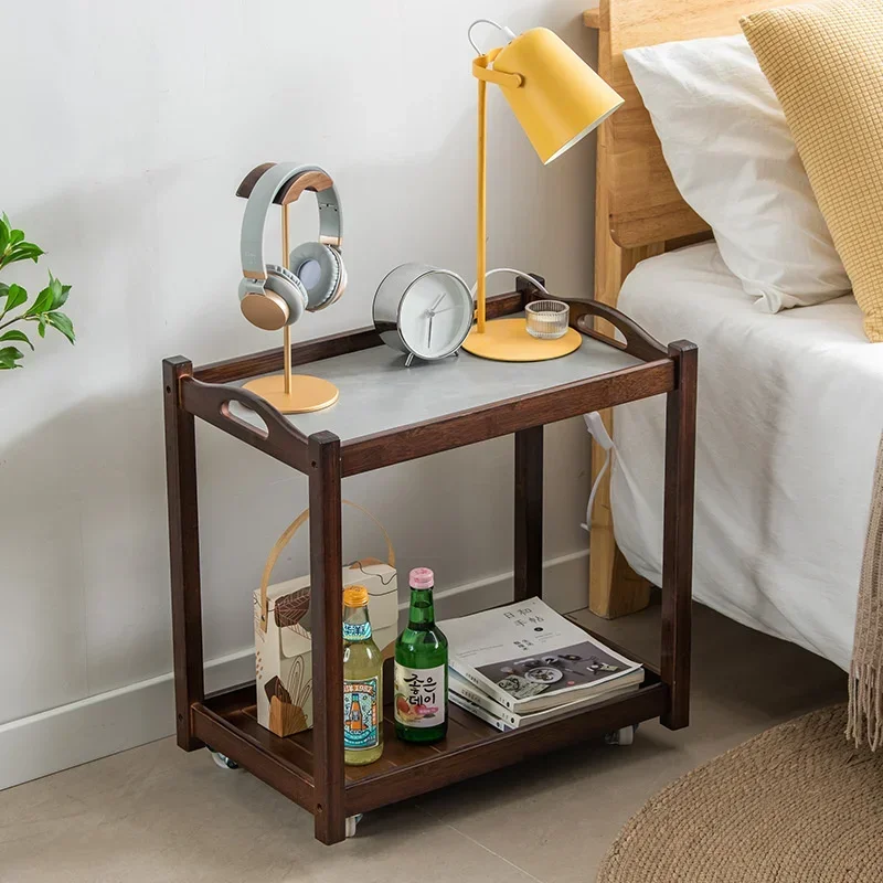 Removable Double Layer Sofa Coffee Table Solid Wood Square Tea Table Living Room Furniture with Storage Cabinet Modern Design