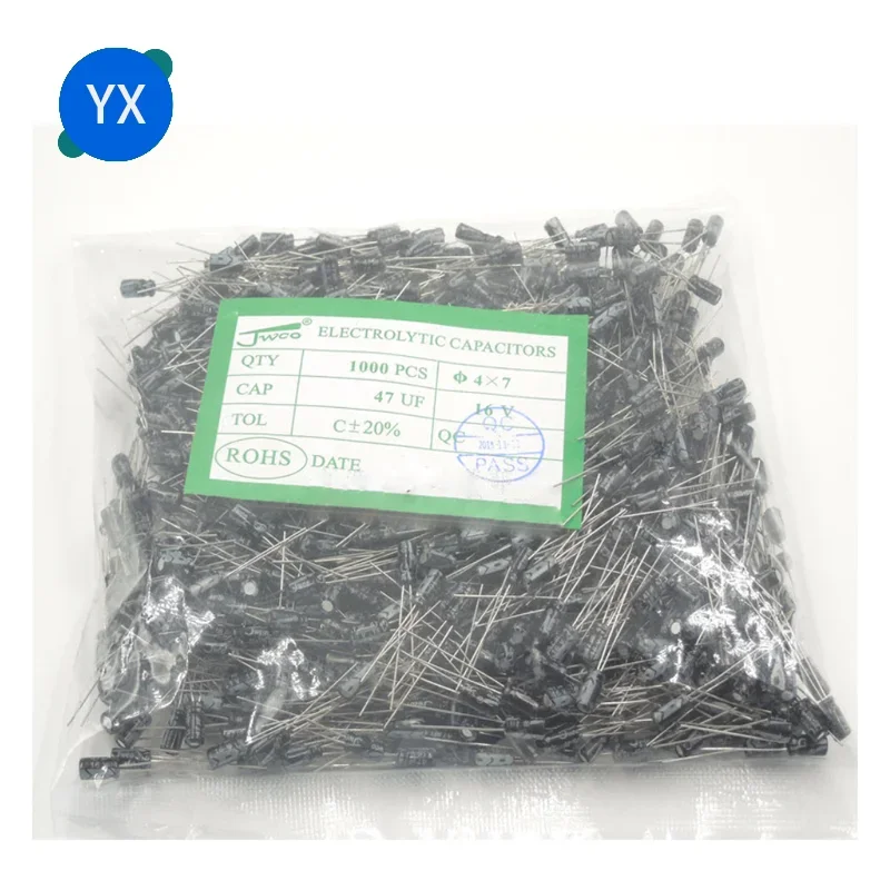 1000pcs 10V 16V 25V 50V 1UF 2.2UF 3.3UF 4.7UF 6.8UF 10UF 22UF 33UF 47UF 100UF 220UF Aluminum Electrolytic Capacitor