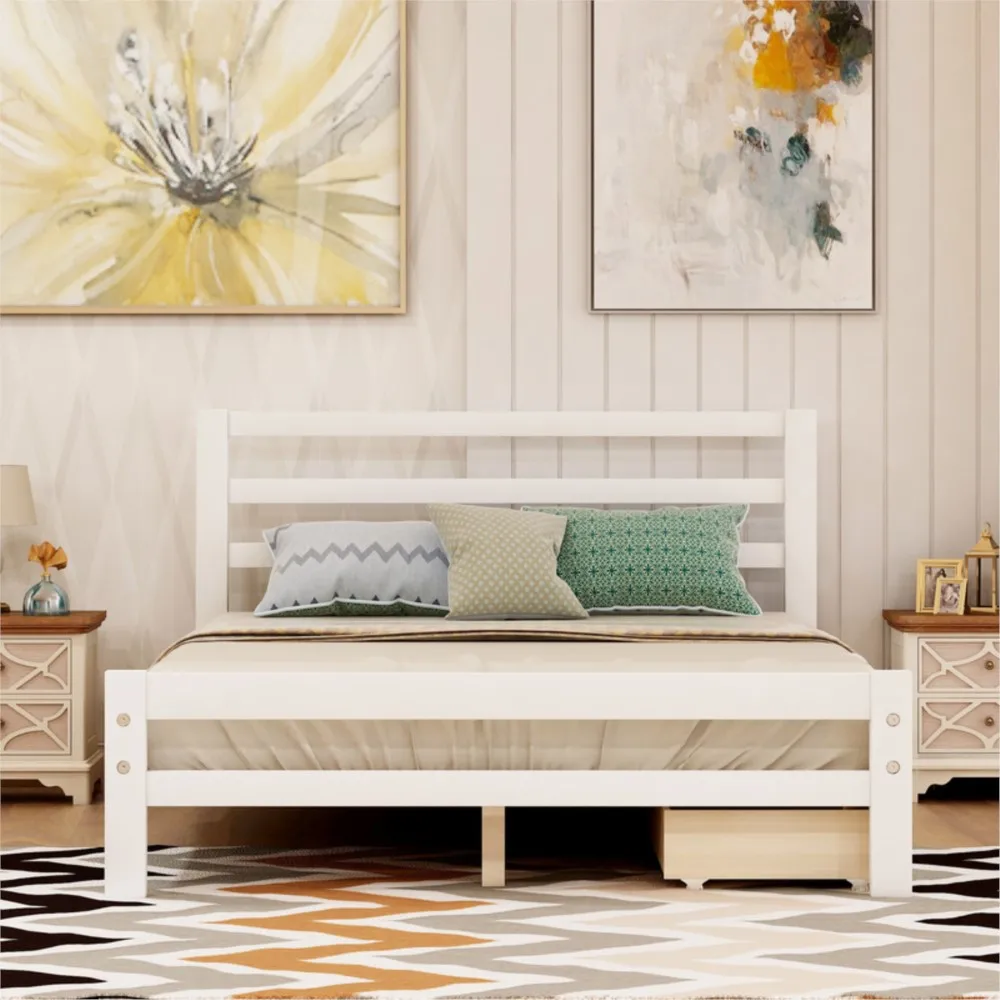 With Headboard And Footboard For Bedroom Furniture (white Full) Wood Platform  Bed With Two Storage Drawers Solid Wood Bed Frame - Beds - AliExpress