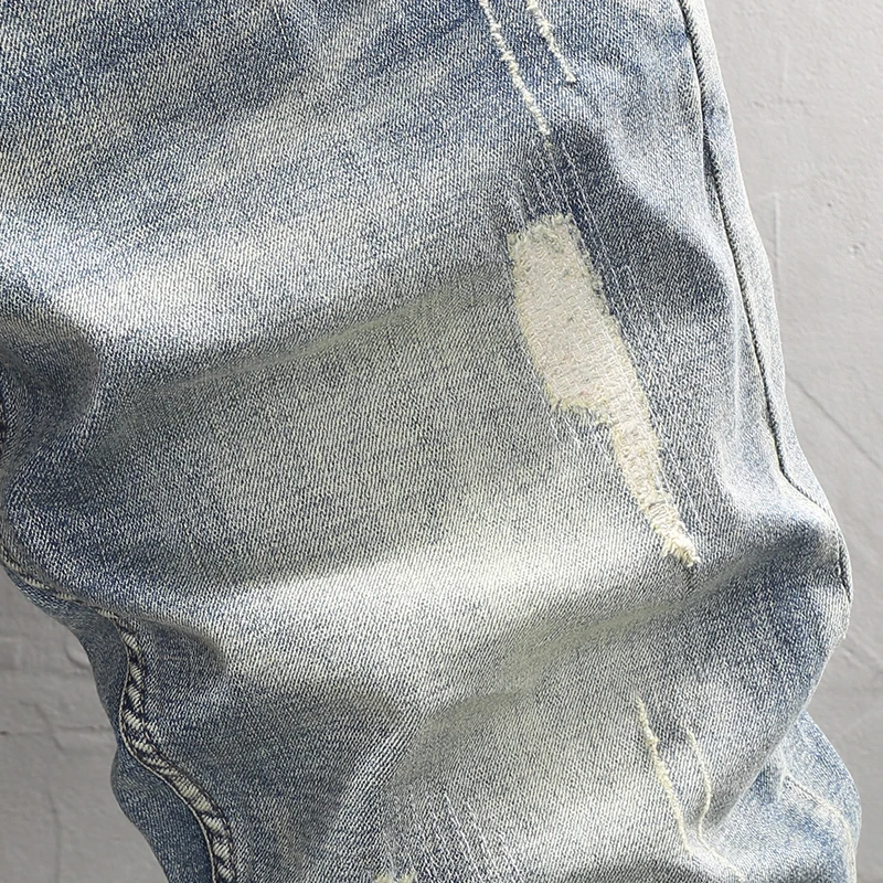 Summer Fashion Men Jeans Embroidery Designer Retro Elastic Slim Fit Ripped Short Jeans Men Vintage Casual Denim Shorts Men