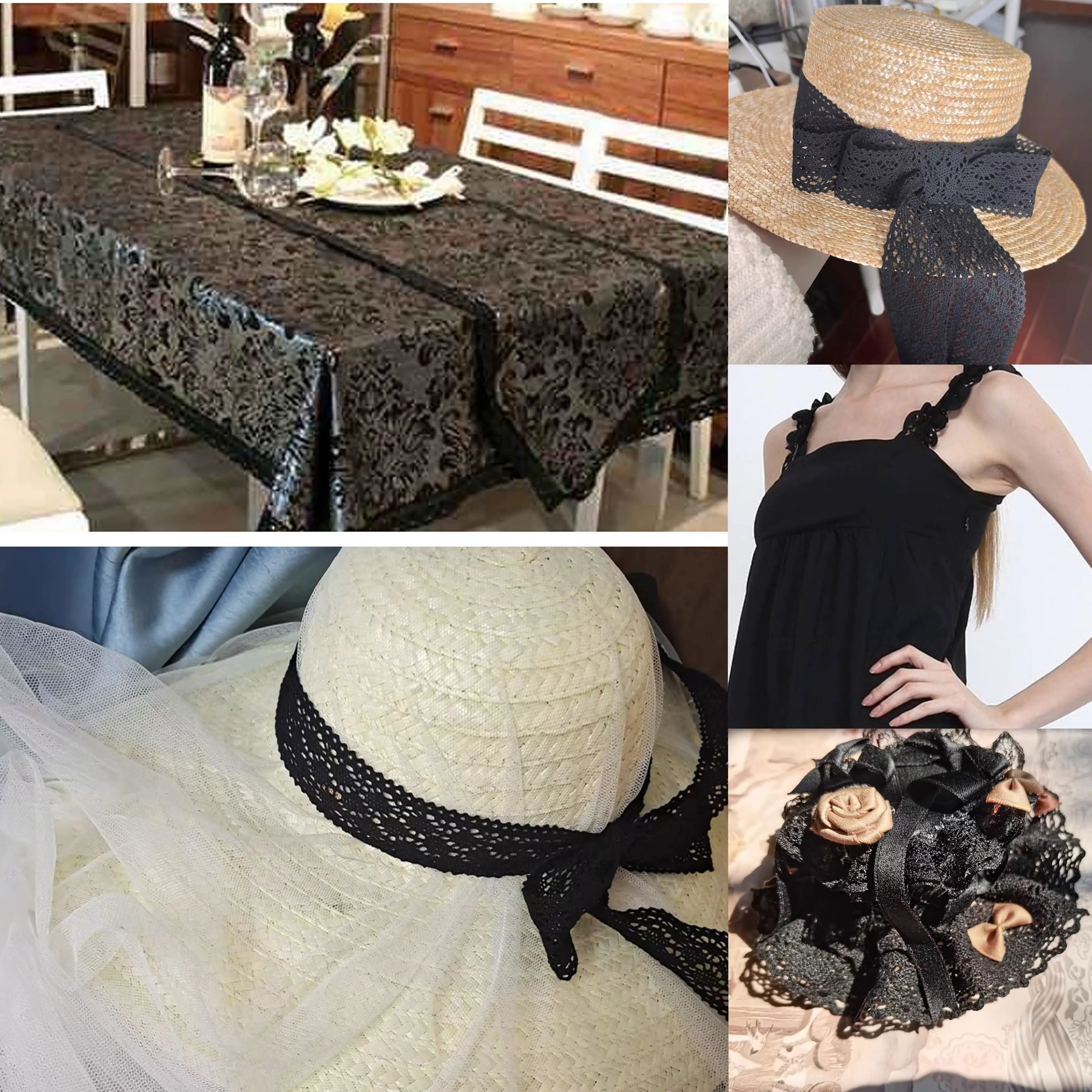 5 10 야드/로트 10-70mm 와이드 블랙 레이스 패브릭 리본 코튼 레이스 트림 홈 커튼 의류 액세서리에 대한 재봉 재료 DIY