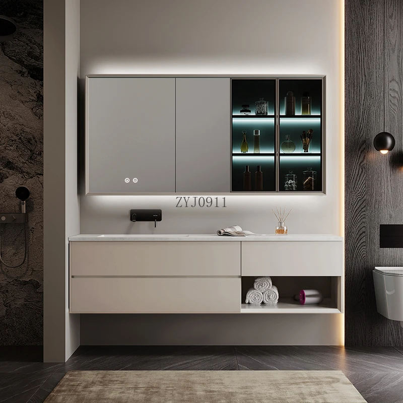 *Smart mirror cabinet, bathroom cabinet combination, Knaili integrated basin, modern simple oak washstand