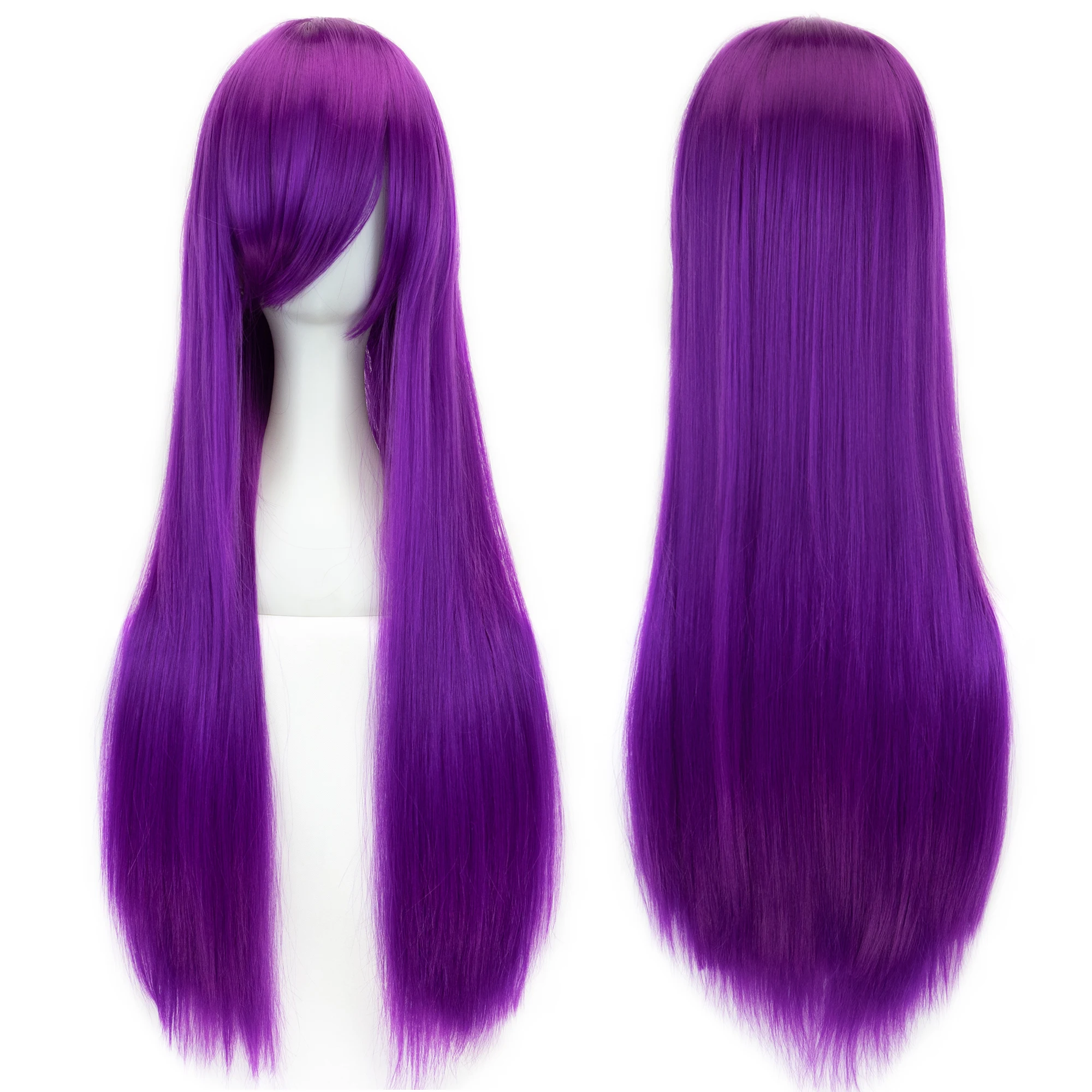 Soowee 80cm Long Synthetic Hair White Purple Cosplay Wigs Party Black Hair Straight Wig Hairpiece for Women