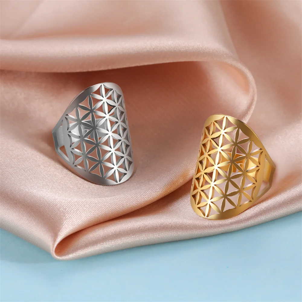 Flower Of Life Ring Adjustable Stainless Steel Sacred Geometry_voghion.com