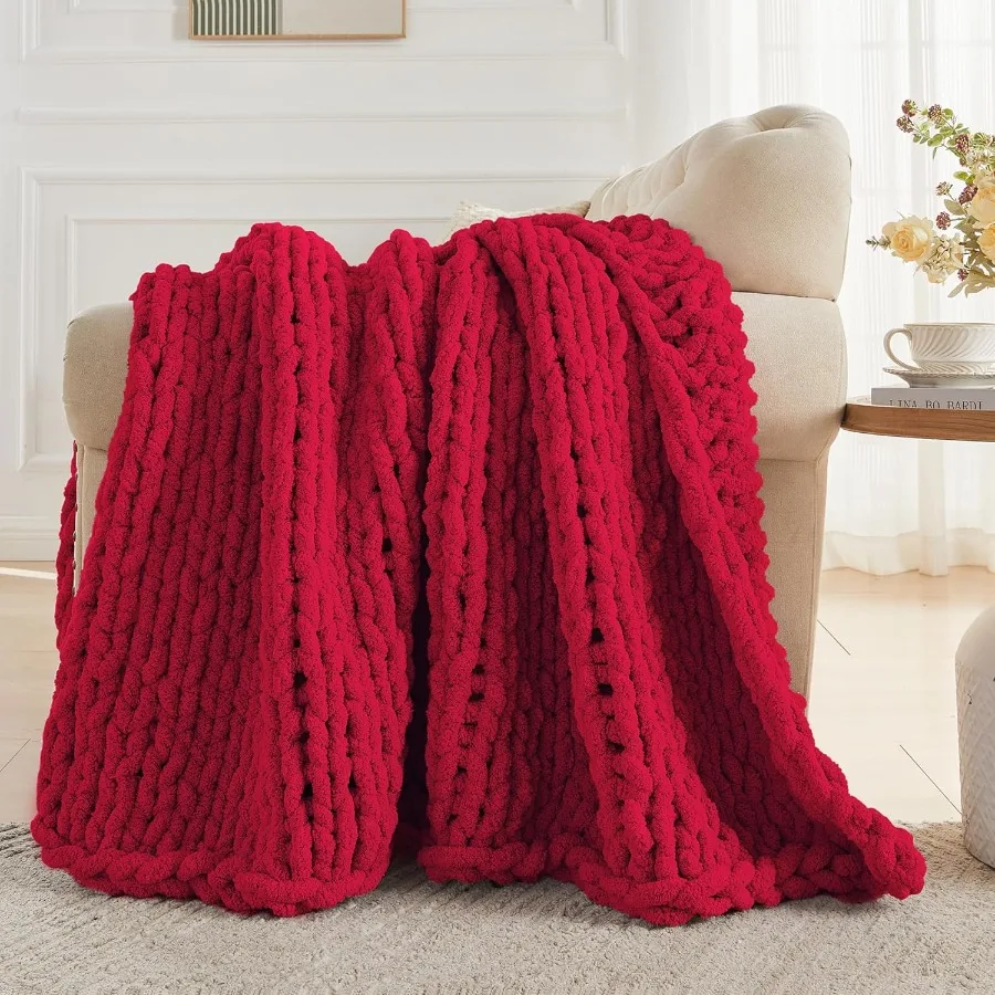 Chunky Knit Throw Blanket 60 X 80 Twin Size 100 Hand Made Large Chenille Loop Yarn Soft Fluffy Throws for Couch Sofa Bed Big Cr