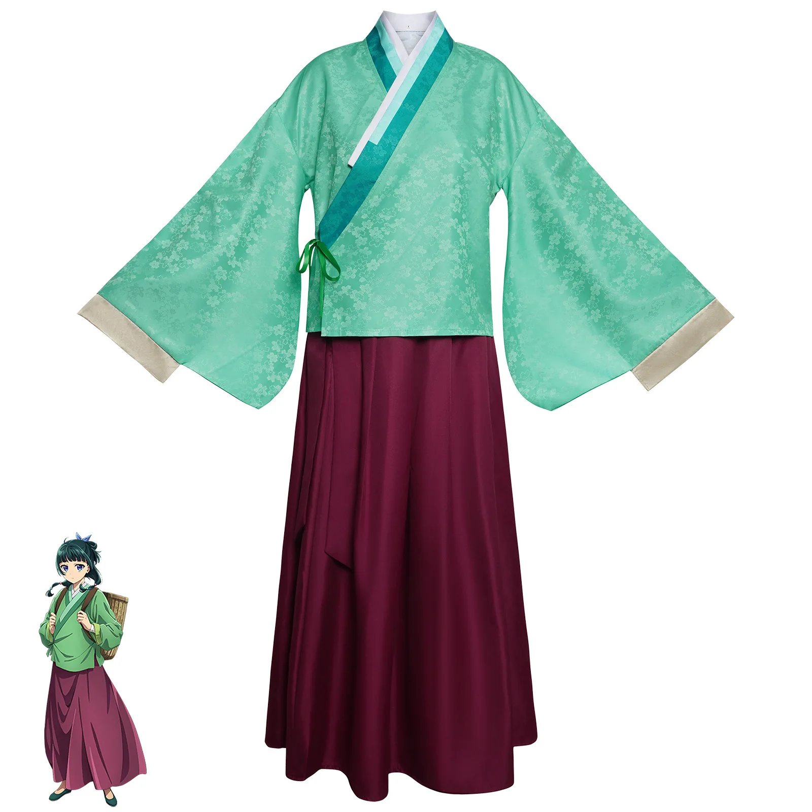 

Long Sleeve Tops with Skirts 2 Pcs Set Maomao Cosplay Costume Anime Green Color Hitorigoto Halloween Clothes for Women