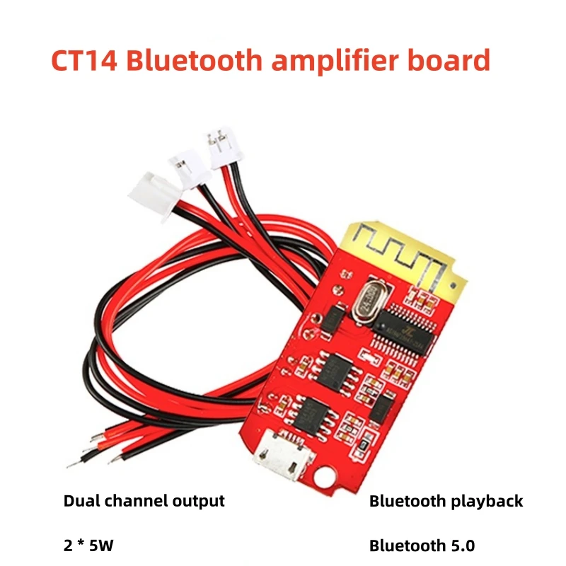 

Плата усилителя мощности CT14 Bluetooth 5,0, плата F-класса, двухканальная, 5 Вт * 2, стерео, аудио зарядка, модификация аудио «сделай сам» с усилителем