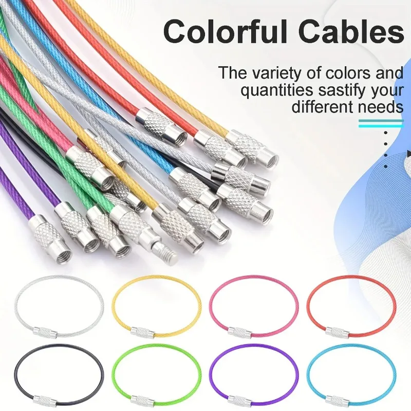 Colorful Stainless Steel Wire Keychain Ring Screw Lock Keyring Circle Rope Cable Loop For Outdoor Camp Luggage Tag Gadget