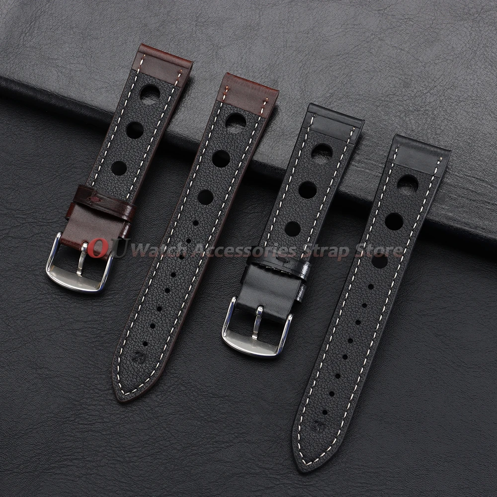 Vintage Leather Breathable Watch Strap - 20mm/22mm Cowhide Sport Bracelet