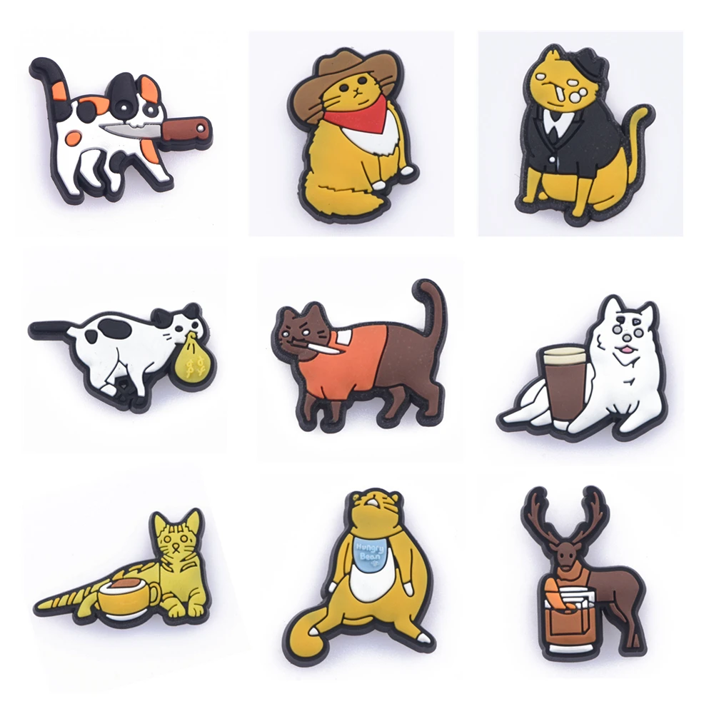 1PCS Cute Cat Dog Elk PVC Shoe Charms Animal Shoes Buckle Decorations Fits Clogs Wristband Bracelet Accesories Kid Gifts