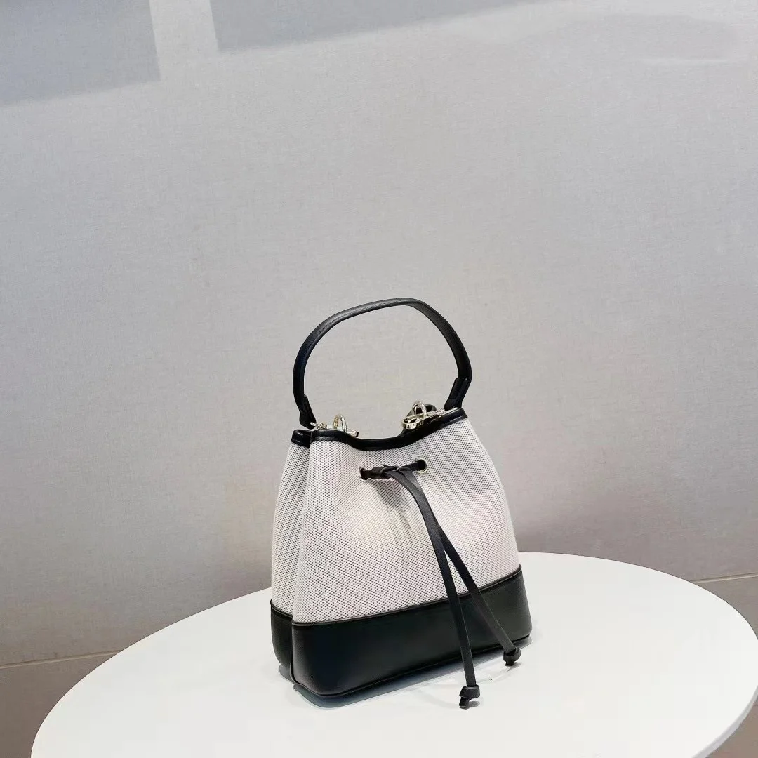 

High Quality Textured Leather Canvas Bucket Bag Women's Handbag Lady Purse Female Shoulder Messenger Bag Summer Fashion Bag
