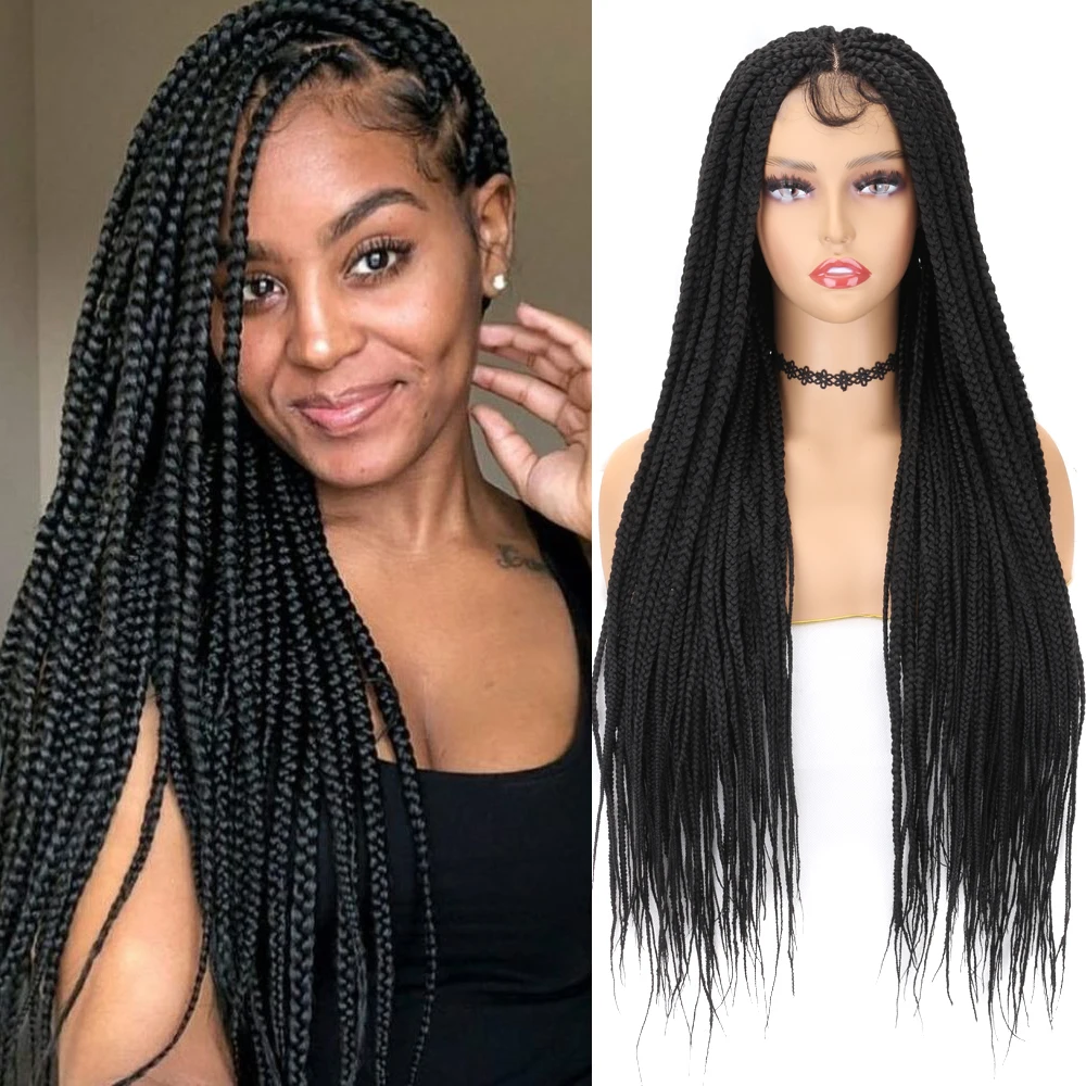 Laço trançado peruca dianteira do laço sintético sem nós peruca dianteira do laço com cabelo do bebê africano americano glueless caixa trançada perucas