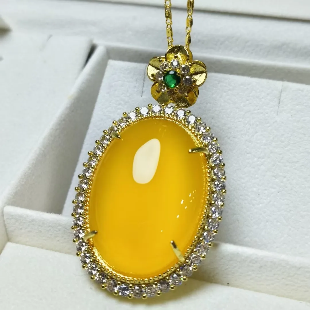 

Овальный Кулон из натурального желтого нефрита с инкрустированным изумрудом цирконием роскошное ожерелье из нефрита женское исцеляющий Драгоценный Камень Изящные Ювелирные изделия дамские подарки