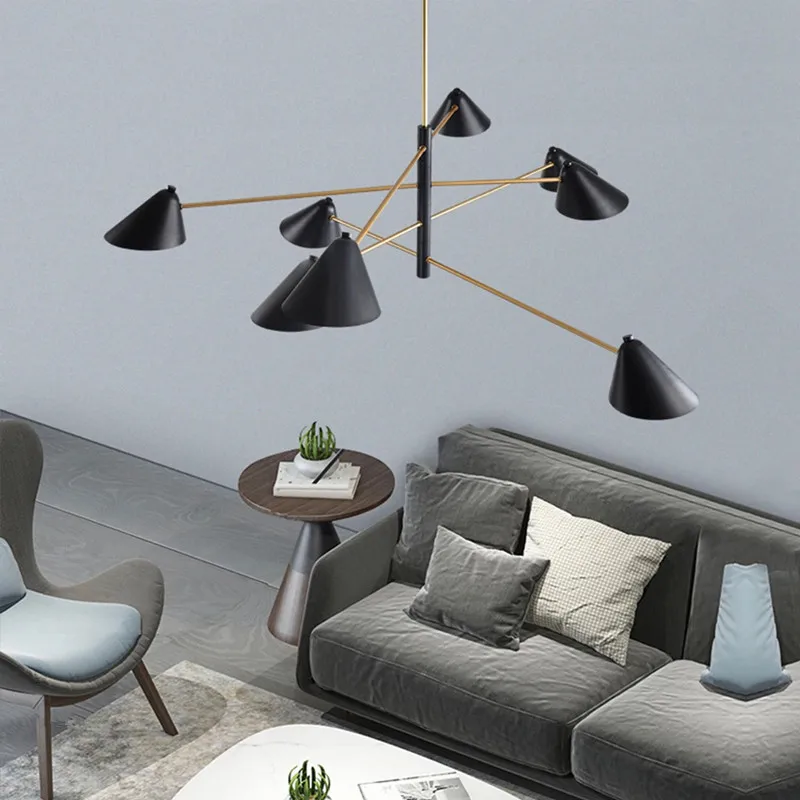 

Post Modern Chandelier Nordic creative Black Cone Shadelight living room designer minimalist atmosphere dining room lighting