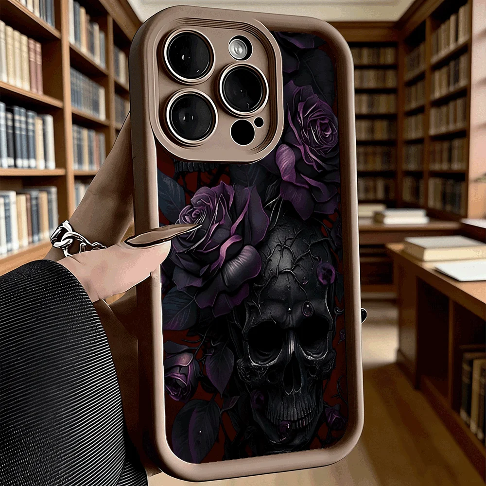 Black Skull & Purple Roses Soft TPU Shockproof Anti-Fall Protective Case