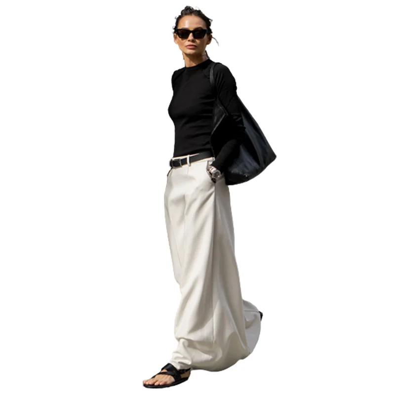 Onecozyday Women\'s Streetwear Solid Color Skirt H-Line High Waisted Floor Length Loose Fitting Skirts Casual Bottoms for Female