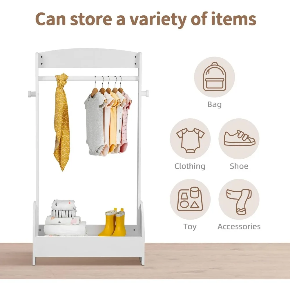 Children's Wardrobes, Kids Dress Up Rack, Open Hanging Armoire Closet, Clothes Storage Rack Wood Standing Closet