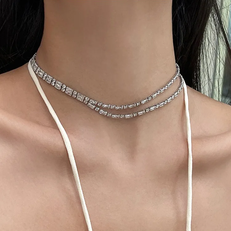 

Kpop Korean Womens Necklace Personality Double Layer Zircon Chain Sexy Luxury Choker Necklaces For Women Fashion Jewelry Gift