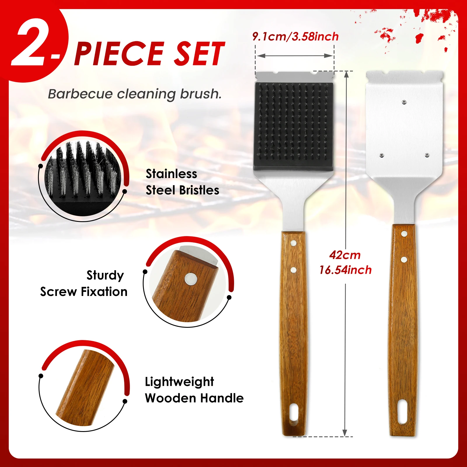 Stainless Steel BBQ Grill Cleaning Brush Set with Long Handle