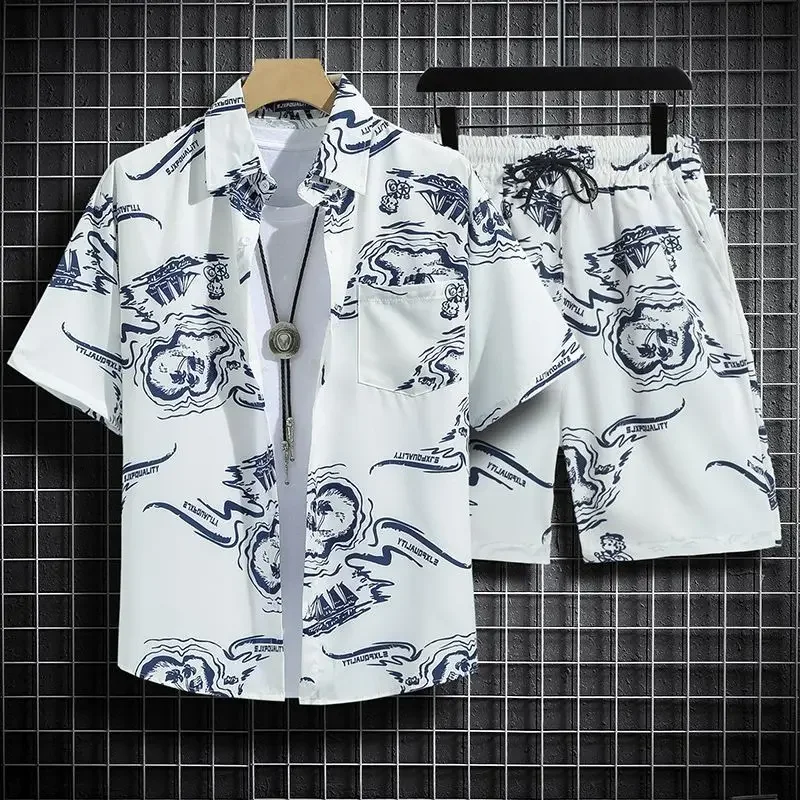 thumbnail image 1 of Conjunto de pantalones cortos para hombre, chándal, camiseta de gran tamaño para hombre, conjuntos cortos, sudaderas blancas, ajuste regular, elástico, oferta, juvenil, emo, 1 of 4