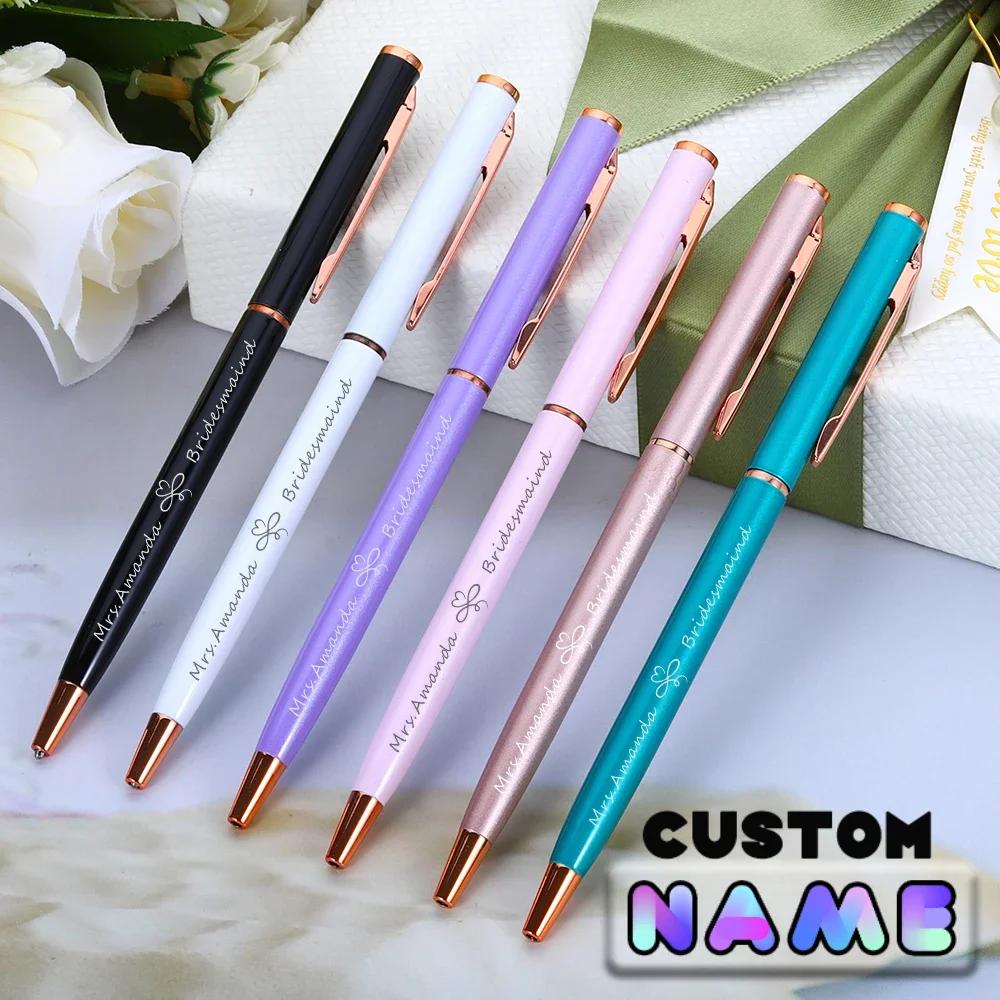 10pcs Colorful Pens High Quality Brand Black Ink Student Pen Engraving Name Ball Point Pen Office Supplies Bridesmaid Gift