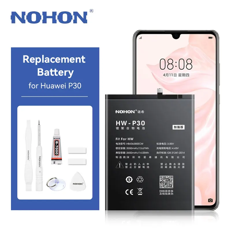 NOHON Battery Replacement for Huawei P30 HB436380ECW ELE-L09 ELE-L29 ELE-AL00 ELE-TL00 3650mAh Battery for Huawei P30 P 30