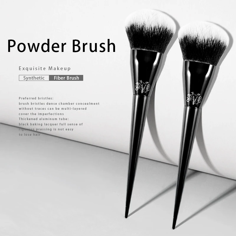 Pennello per trucco 22, pennello per cipria pressato, setole in fibra morbida, elegante manico nero, marca di pennelli per trucco da donna_voghion.com
