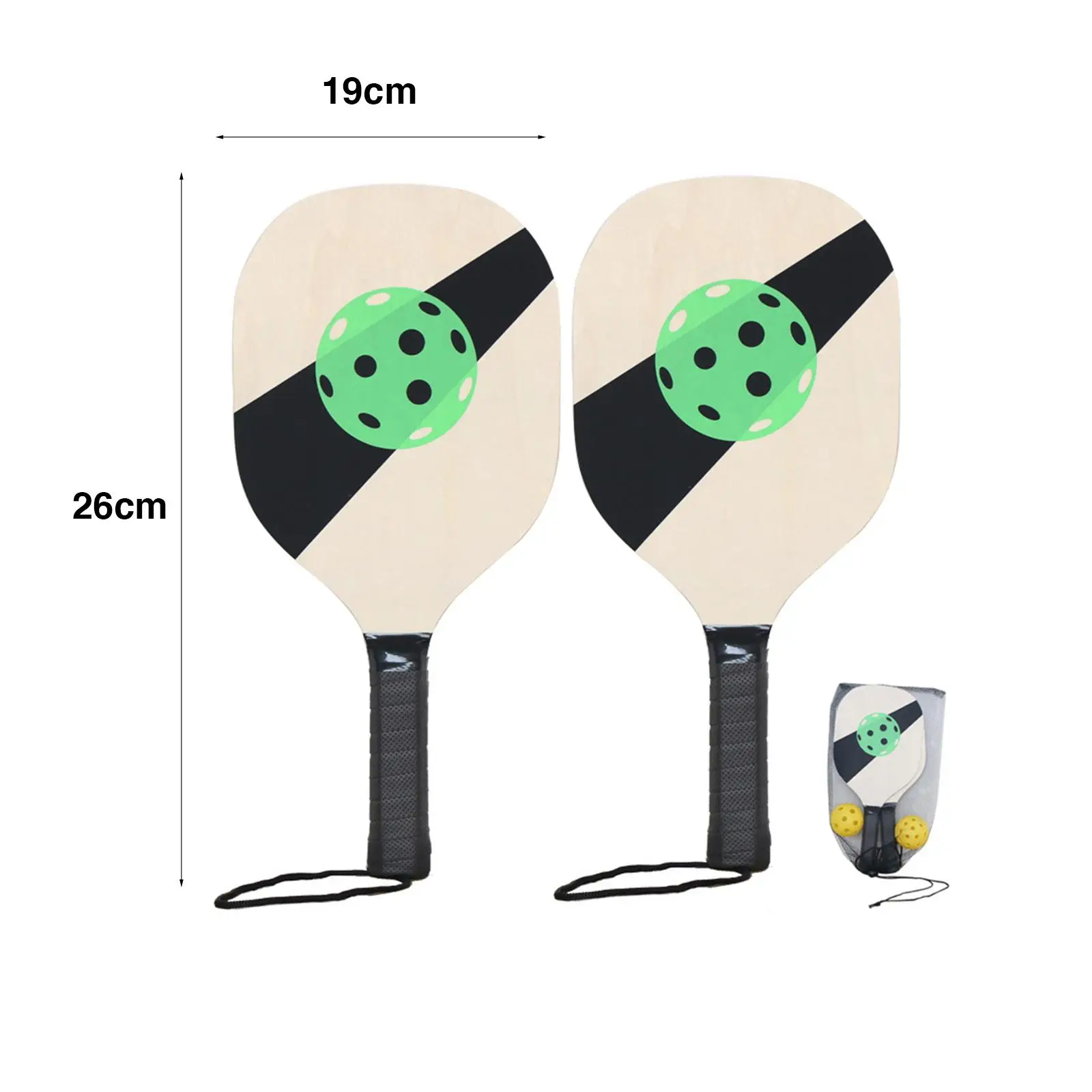Wooden Pickleball Paddles Set Beginner Racket 40cm Long 19cm Wide for Families