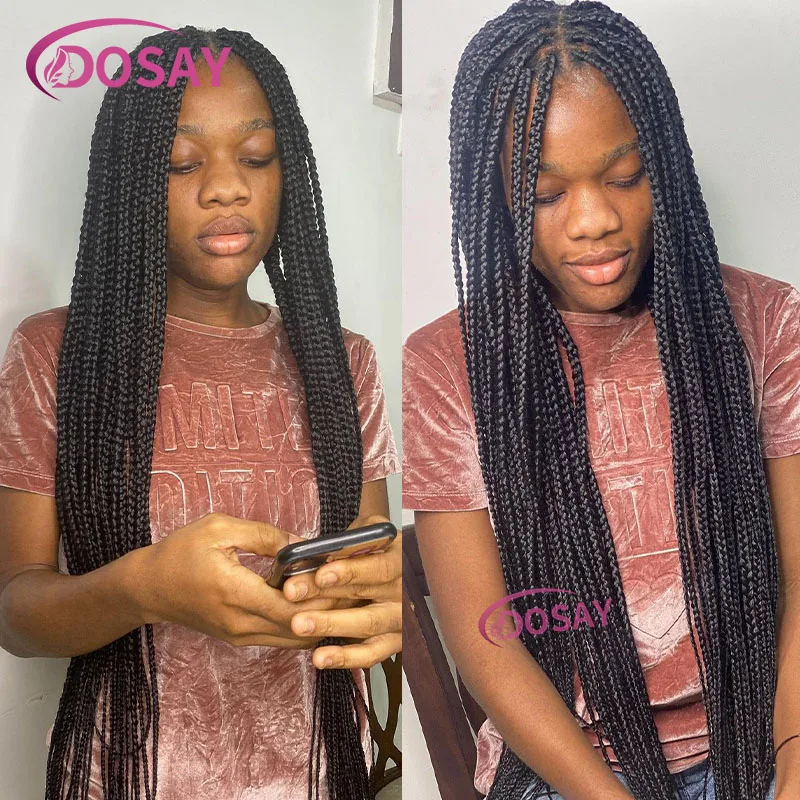 

Synthetic Braided Wigs With Baby Hair 360 Full Lace Frontal Knotless Box Braided Wig For Black Women Long Braid Lac Wig 36 Inch