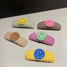 

New Style Knitted Sponge Hair Clips Cute Smiling Face Bangs Hairdress Candy Hit Color BB hair Side Clip Bread Hair Accesories