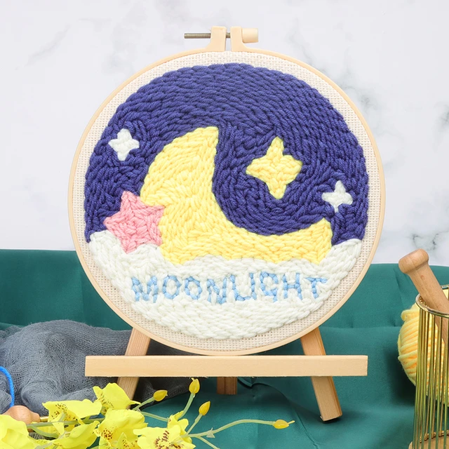 Beginner Punch Needle Embroidery Kit - Stars and Moon Celestial Theme