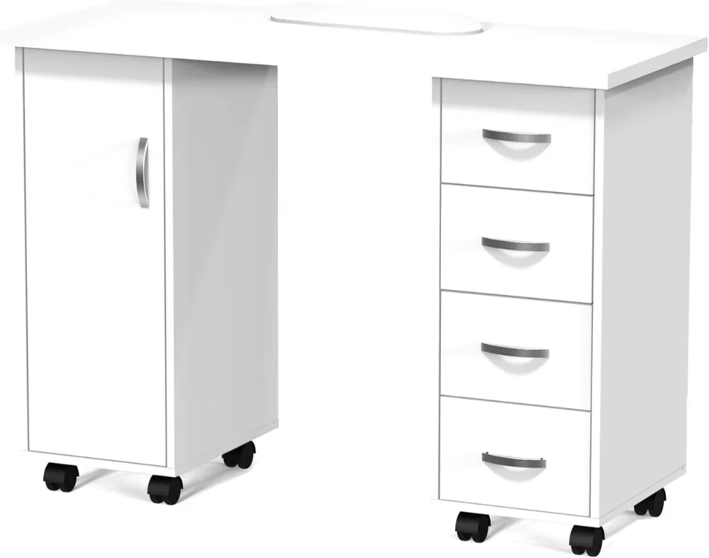

Manicure Table Nail Desk W/Cabinet, Drawers, Wheels & Wrist Rest, Spa Salon Beauty Home Wooden Technician Workstation Nail Art