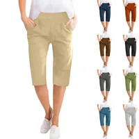 Womens Capris Cotton Linen Pants Drawstring Elastic Waist Pants Casual Cropped Trousers Daily Breeches Five Half Pants Pantalone - Image 2