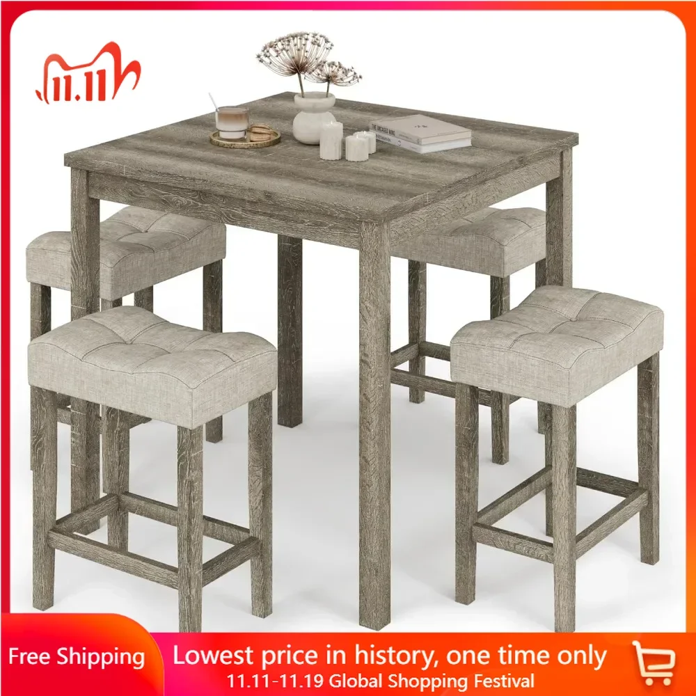 5-Piece Dinner Table Set, Modern Rectangular Dining Table Furniture Set for Kitchen, 35 Inch Dining with 4 Stools