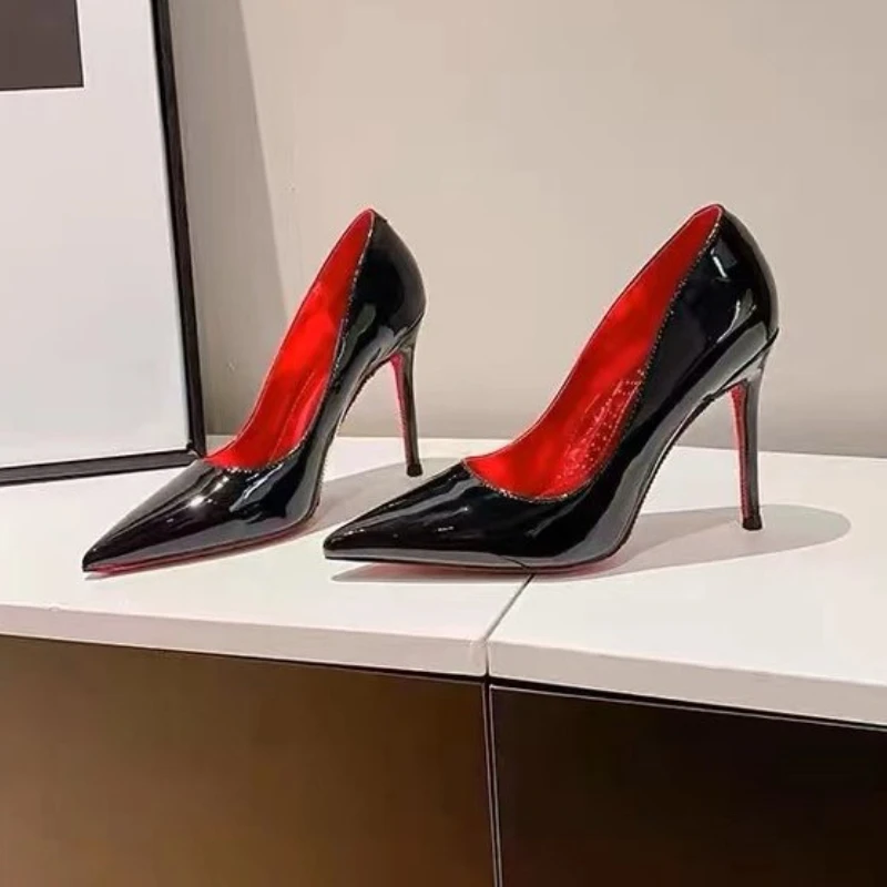 Rhinestone Red Bottom High Heels Female Large Size Single Shoes Spring Autumn Pointed Thin Heel Party Stiletto Zapato De Tacon 5