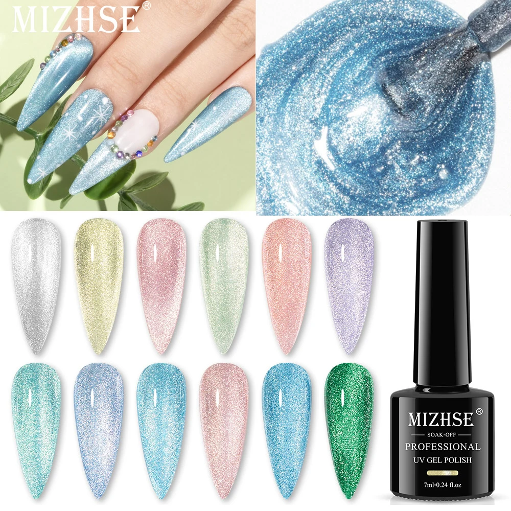 

MIZHSE Cat Магнитный Гель-лак для ногтей светоотражающий Алмазный Блеск Сверкающее верхнее покрытие лак для ногтей маникюр ногтей гель пигмент