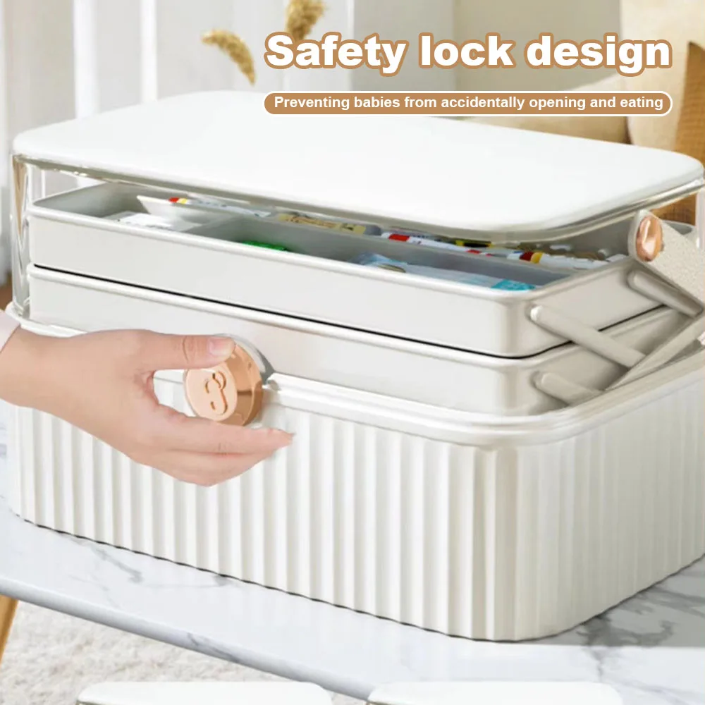 

Safety Lock Medicine Storage Box With 3 Layer Durable Large Capacity Finishing Box For Home Bedroom