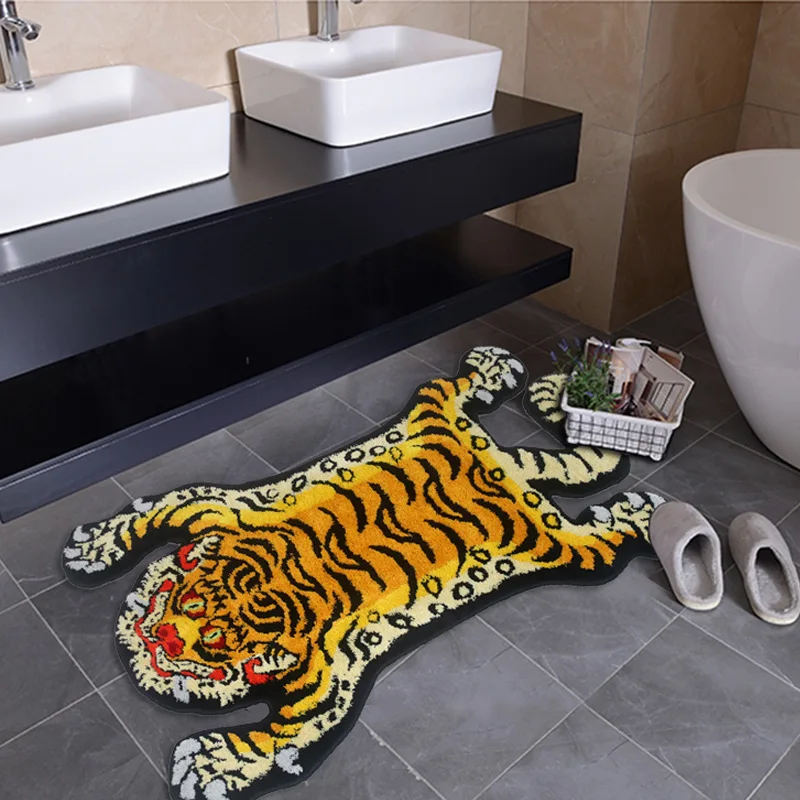 Largest Black Tibetan Tiger Carpet Thicken Plush Tufted Animal Bedside Carpet Non-slip Absorbent Bathroom Mat Area Rug 200X120cm 2