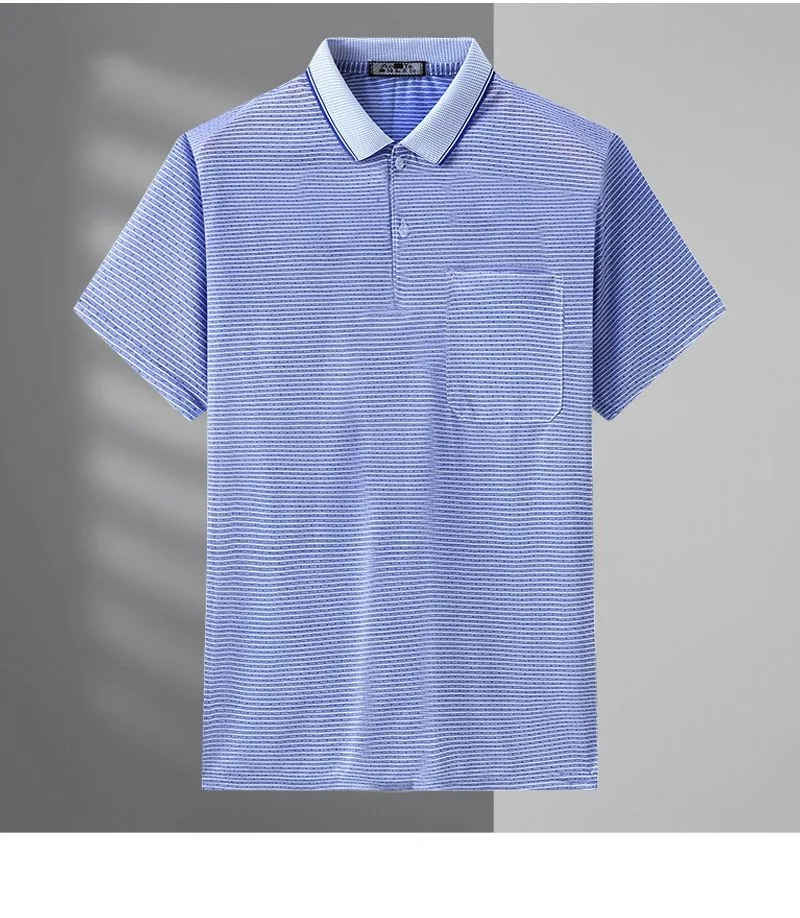 2023 New Men's T-shirt Short Sleeve Polo-Neck Commuter Summer Basic Fashion Casual All-match England Striped Pockets Pullovers 20 S50d2acbada9f44ba8366a03342874a7a0