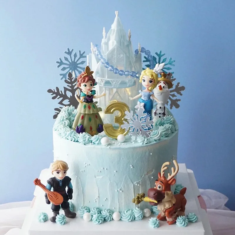 Disney Hot Movies Frozen Q Version Anna Elsa Princess Olaf Sven Krimoff E Castle Ice Palace Throne Pvc Action Figures Model