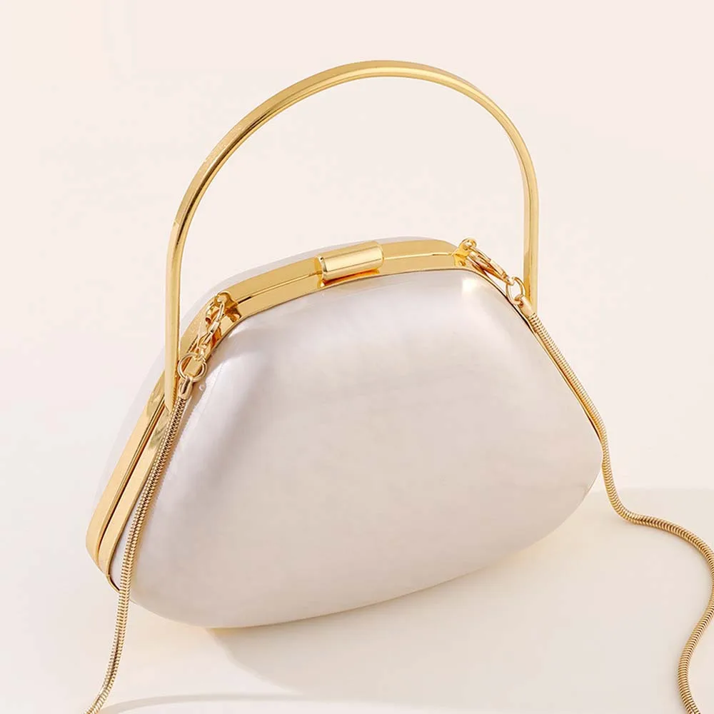 Female Beaded Pearl Brown Acrylic Box Evening Bags Women Mini Crossbody Purse Party Bridal Summer Beach Clutch Purse Wallet Bags