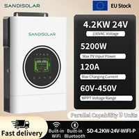 SANDISOLAR 4.2KW 24V Onduleur Solaire Hors Réseau à Onde Sinusoïdale Pure 120A MPPT Hybride 500VDC Double Sortie Parallèle pour Système d'Alimentation Domestique 1