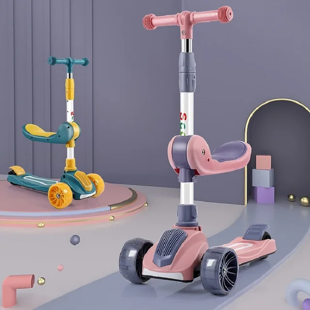 Children's Kick Scooter Folding Skateboard Kids Adjustable Height Flashing Light 3 Wheels Foot Scooters Boy Girl Scooter Gifts 2