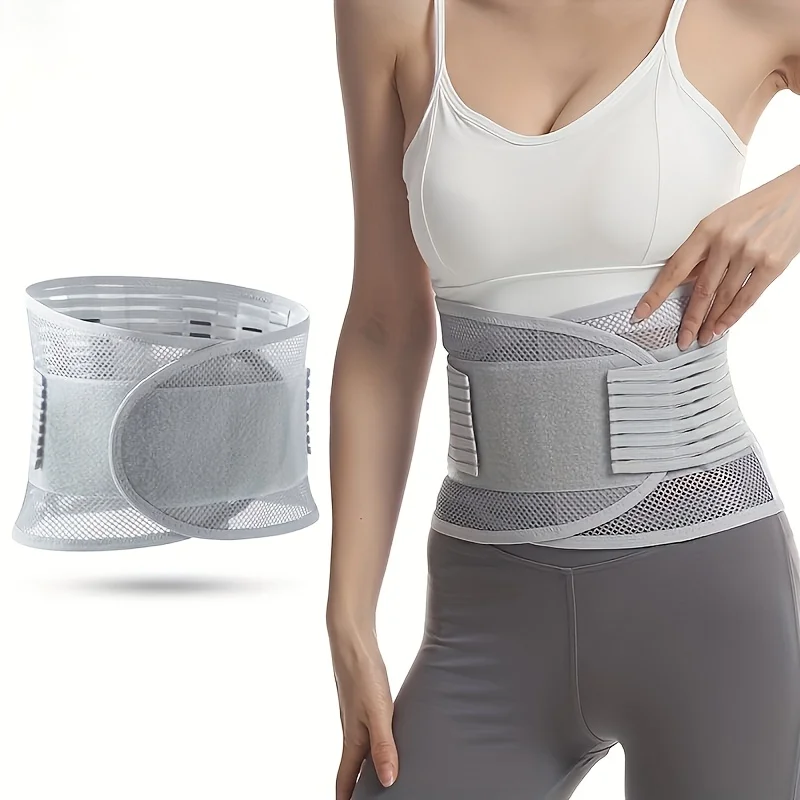 Compression Waist Support Belt with 5 Reinforced Support Plates, Breathable Mesh Back Support, And Adjustable Elastic Compressio