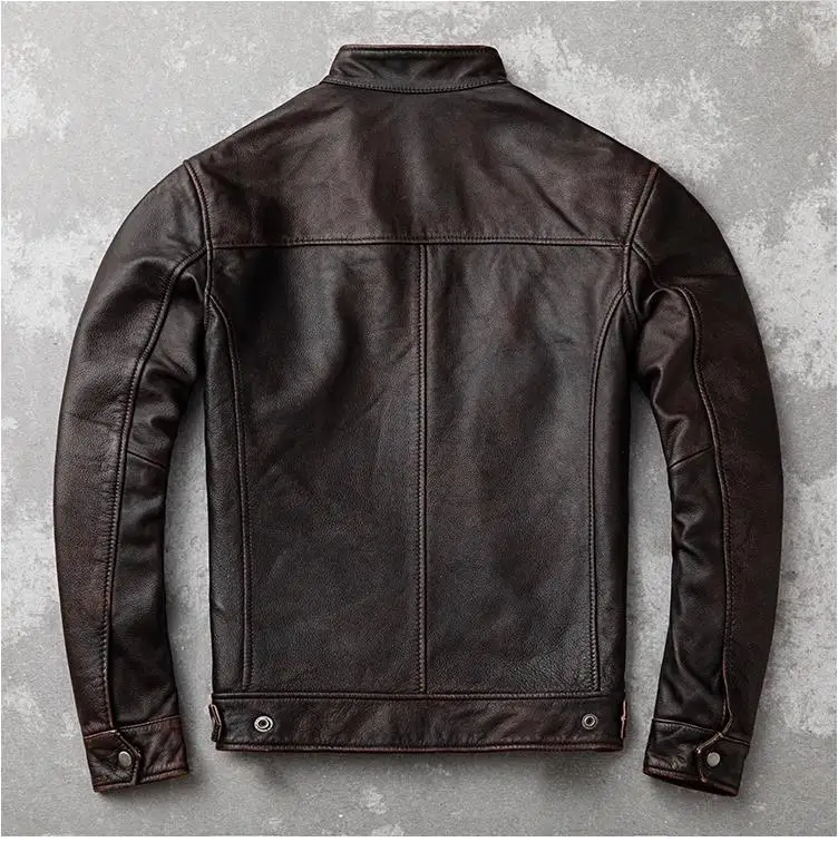 Men Leather Jacket-Classic Motor Rider Genuine Leather Jacket Slim Fit Cowhide Coat Mens Fashion Real Leather Jacket Asian Size