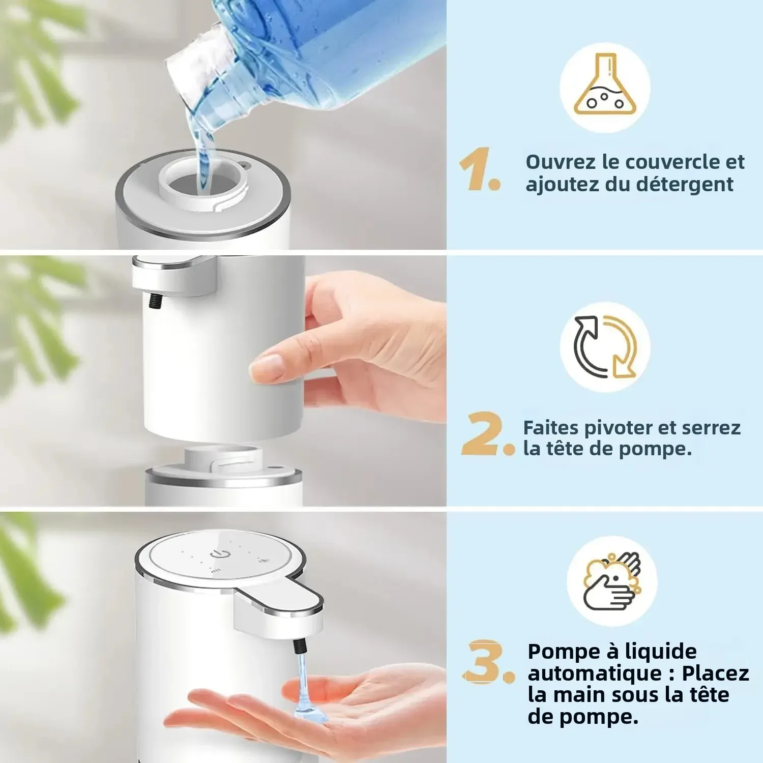 Distributeur de Gel Hydroalcoolique Automatique - Support Mural avec Lot de 6 Recharges