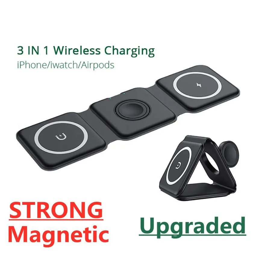 Supporto magnetico per caricabatterie wireless 3 in 1 pieghevole per iPhone 15 14 13 12 11 Apple Watch Airpods Stazione di ricarica rapida da 15 W